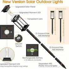 Set Of 8 Solar Lawn Lights With IP44 Splash-Proof Rating. 300MAH,They Come With LED Courtyard Ground Plugs And Feature A Vintage Design. Suitable For Paths, Gardens, Villas, Landscapes, Lawns, Sidewalks And Terraces. - Solar lawn lights - 查看 5