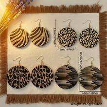 4对/套 复古优雅豹纹木质耳环，个性时尚豹纹和动感印花，波西米亚风格耳环，适合日常、度假、节日、派对和作为独特礼物。 - 彩色 - 查看 4