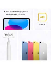 Apple iPad (generasi ke-11), model baru untuk tahun 2025, layar Liquid Retina, kamera belakang 12MP, port USB-C, versi WLAN 11 inci, chip A16. - MultiWarna - View 7