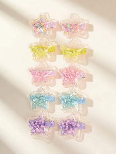 10个/套彩虹星形发夹，PVC材质，迷你BB夹，可爱公主风发饰，适合女孩日常、假期、春夏佩戴