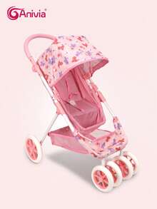 Cochecito de muñeca plegable de la marca Anivia de 18 pulgadas, reversible de frente y atrás, convertible entre cochecito y coche de paseo, con ruedas silenciosas y asa cómoda, adecuado como regalo de vacaciones o cumpleaños para niños - Rosa - Ver 2