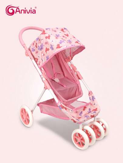  Anivia Brand 18-Inch Doll Stroller, Foldable Doll Pram, Reversible Front And Rear, Convertible Between Stroller And Pram, Quiet Wheels And Comfortable Handle, Suitable As Children's Holiday Or Birthday Gift