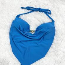 Heart-Shaped Halter Neck Cropped Top With Tie Closure And Open Back, With Padded Cups. - 藍色 - 查看 1