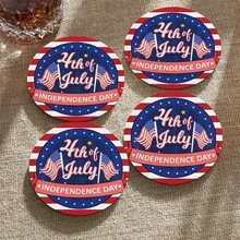 4 pièces Dessous de verre imprimés 2D sur le thème patriotique des événements sportifs de football, convient pour la cour, la cuisine, le salon, la décoration de table pour les rassemblements familiaux, cadeau pour les amis et la famille lors des fêtes, convient pour la Saint-Valentin, le mariage, l'anniversaire. Accessoires de décoration pour la maison, meilleur cadeau pour les amis - Multicolore - Voir 1
