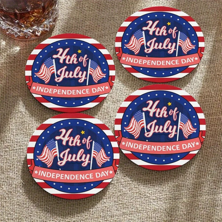 4 pièces Dessous de verre imprimés 2D sur le thème patriotique des événements sportifs de football, convient pour la cour, la cuisine, le salon, la décoration de table pour les rassemblements familiaux, cadeau pour les amis et la famille lors des fêtes, convient pour la Saint-Valentin, le mariage, l'anniversaire. Accessoires de décoration pour la maison, meilleur cadeau pour les amis - Multicolore - Voir 1
