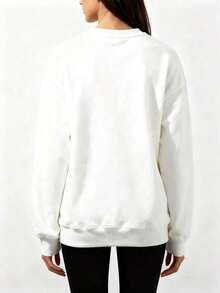 Men's Sweatshirt With Letter Print, Autumn/Winter Casual Vintage Style Unisex, Relaxed Fit, Cotton Blend, Long Sleeves, Crew Neck. - 白色 - 查看 2