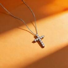 1pc S925 Silver Luxury Cross Design Pendant Necklace With Sparkling Zirconia Stone, Elegant Everyday Wear Jewelry, Quality Gift For Loved One - Silver - View 9