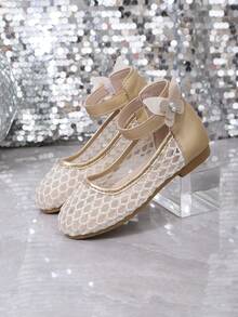1 Pair Mesh Mary Jane Flat Shoes, Solid Color Glossy Fabric Bow Design Round Toe Thick Sole Fashion Classic Cute Casual Dance Flat High-Top Shoes, Suitable For 3-15 Years Old Female Students For Daily, Party, Leisure, Travel, Vacation, Outdoor Wear, 2026 Spring/Summer New Casual Shoes - Gold - View 6