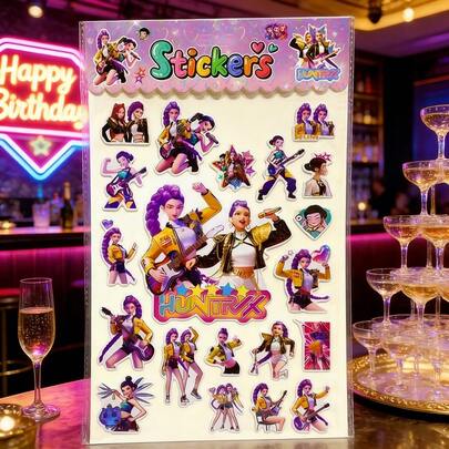 1张全新K-POP女团卡通贴纸，DIY周边产品，带烫金工艺，可用于装饰笔记本电脑、日记本和手机（款式随机）