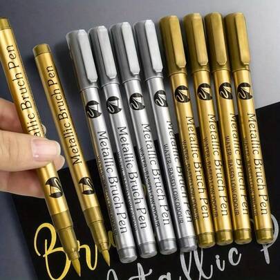 6支金属荧光笔，金色和银色油漆笔，软头签名笔，适用于树脂工艺品，油性马克笔，是节日贺卡、邀请函、艺术项目和圣诞节的理想之选