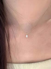 1件优雅简约吊坠项链，镶嵌水滴形锆石，女士日常配饰，礼品 - 項鍊 - 查看 1