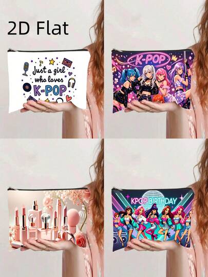 化妆包 1 个，Just A Girl Who Loves K-Pop2，派对礼物拉链收纳袋，轻便化妆包，可收纳化妆品和小物件，旅行洗漱包，适合上学、上班、日常使用，手提包 1 个，女性化妆粉色主题，轻便时尚拉链化妆包，适合旅行和日常使用，多功能收纳袋，可收纳文具、药品和配件，送礼佳品。