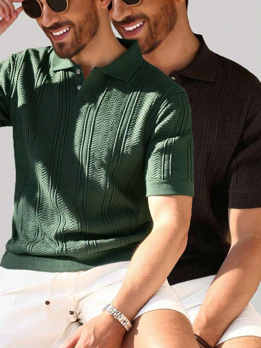 男士针织Polo衫，2026春夏新款，休闲度假风 - 綠色 - 查看 1
