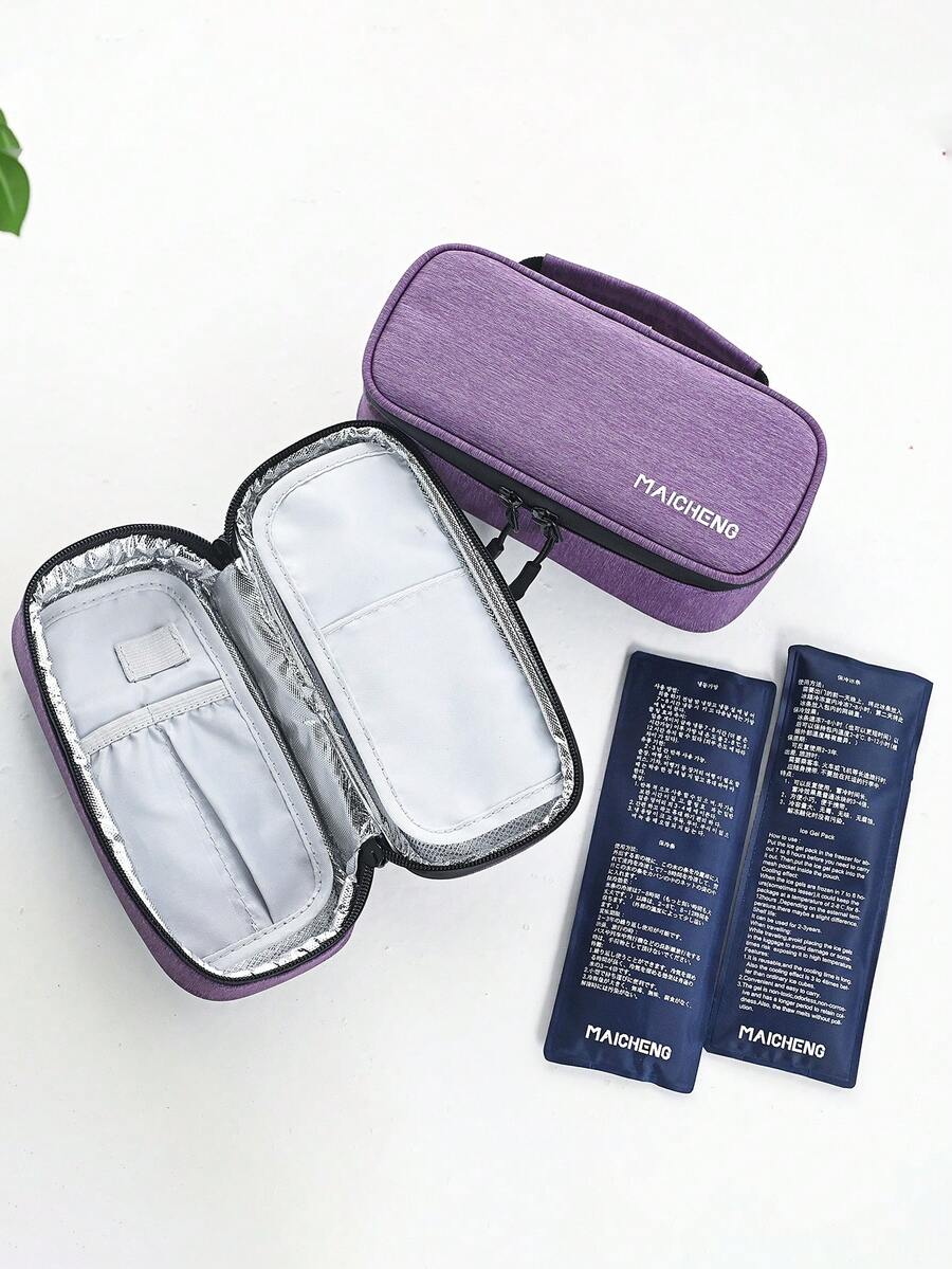 1 pieza Bolsa de almacenamiento en frío aislada e impermeable, bolsa portátil de almacenamiento en frío para insulina, kit de primeros auxilios, bolsa de almacenamiento médico, caja de almacenamiento en frío a temperatura constante, bolsa de hielo para medicamentos - Morado - Ver 1