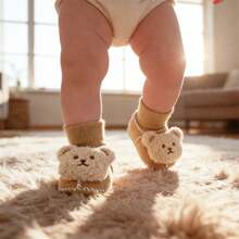 Infant Baby Booties Cute 3D Buny/Bear Doll Decor Non Slip Soft Indoor Crib Walking Socks - Nâu C - Xem 2