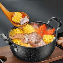Bộ 1 nồi nấu canh dùng trong gia đình, nồi chống dính, nồi nấu nhỏ có lớp phủ, nồi hấp hai quai dày, thích hợp cho bếp từ và bếp ga, 1 bộ (2 cái/3 cái) - Xem 2
