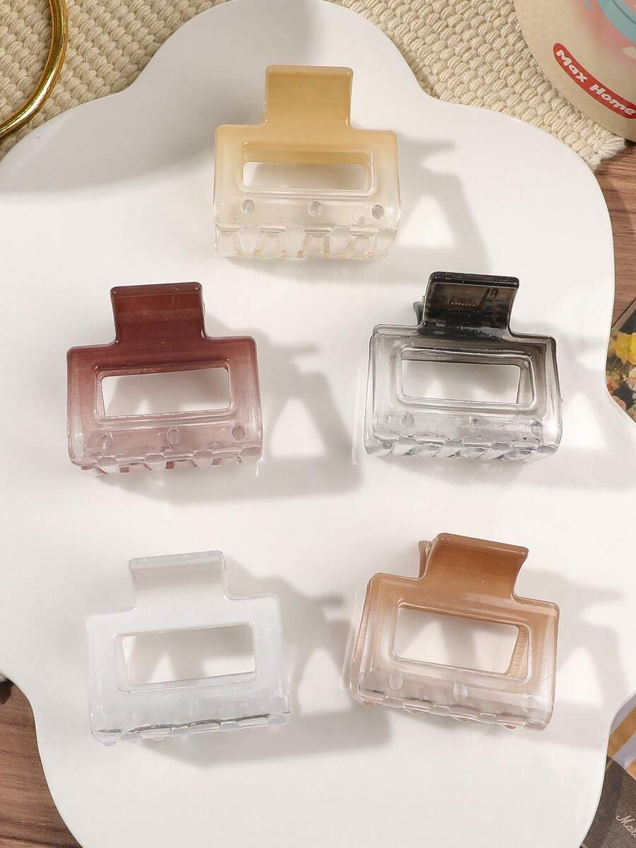 5个透明渐变大地色波西米亚风小方发夹，亮面侧刘海整理夹，韩式柔和风，简约风格，适合度假及日常佩戴，夏季发饰沙滩抓夹度假发夹 - 彩色 - 查看 1