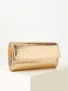 Women's Clutch Bag, Champagne Color Evening Bag, Envelope Bag With Lid, Fashion Luxury Snake Skin Bag, Portable Cosmetic Bag, Wallet, Solid Color, Detachable Shoulder Strap, Business Commute, Wedding Season, Vacation Season, Ball, Party, Holiday Gathering - Champagne - View 3