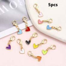 5/10/20pcs Assorted Color Heart-Shaped Alloy Enamel Pendants (With Lobster Clasp), Suitable For Craft Projects, DIY Keychains, And Keyring Accessories. - View 8