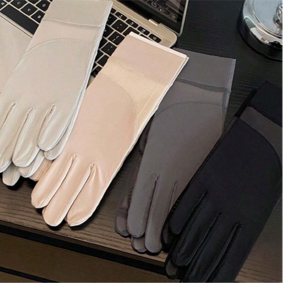 Women's Ice Silk Fiber Summer Gloves, Solid Color Pattern, Fishnet Texture, Flip-Top Touchscreen Finger For Outdoor Sports Walking, Affordable Gloves, Good Gift Choice - Multicolor - View 1