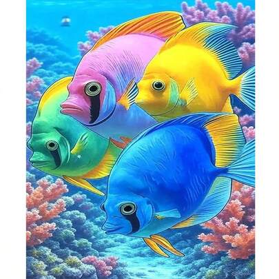 1幅2D DIY钻石画，海底世界彩色热带鱼钻石艺术DIY手工点画装饰，适用于客厅卧室墙面艺术，是完美的节日礼物