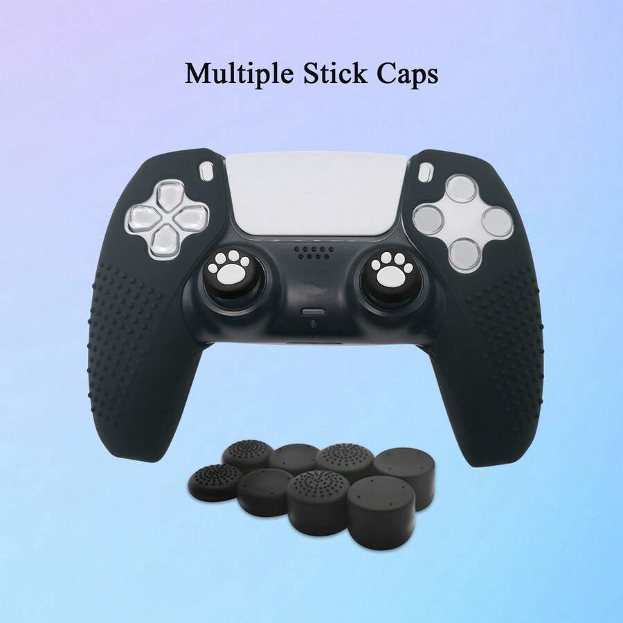 Compatible With PlayStation 5, 2pcs Split Game Controller Protective Covers + 10pcs Joystick Caps Set, Textured Dot Design Anti-Slip Anti-Scratch Anti-Sweat Enhanced Gaming Control Feel - View 1