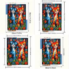 1幅2D DIY钻石画双猫图案，全钻钻石艺术品，适用于客厅或卧室装饰，现代简约动物钻石刺绣工艺品，完美的节日礼物 - 查看 4