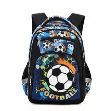 足球图案热销轻便背包，适合小学生，男女皆宜，适合3-6年级学生，跨境背包 - 黑色足球 - 查看 10