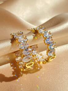 rakol 2pcs Cubic Zirconia Hoop Earrings - Gold White - View 9