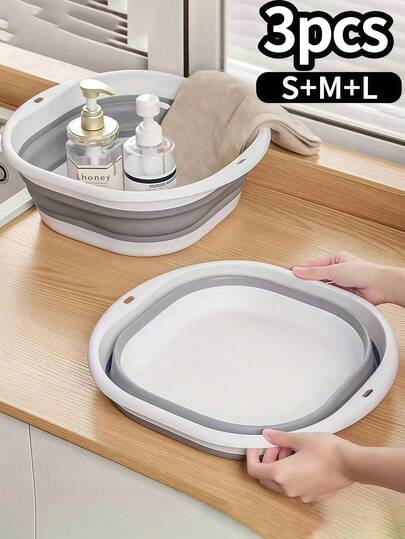 1/3pcs Portable Foldable Wash Basin, Vegetable Basin, Foot Basin. Easy To Clean, Lightweight And Collapsible. Suitable For Home, Dorm And Outdoor Camping. Can Be Used As Camping Sink, Laundry Basin, Water Bucket, Water Container, Fruit & Vegetable Wash Basin, Cleaning Supplies. Thick Plastic Foldable Foot Basin, Back To School Essential. Foldable Basin, Foldable Basin Set. Bathroom Home Decor, All Season Decor