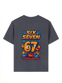 男童休闲印花圆领短袖T恤，夏季上衣 - 深灰色 - 查看 6