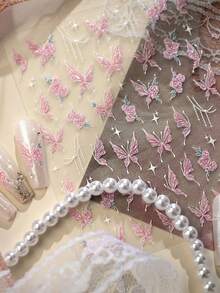 1 miếng dán móng tay hình bướm màu hồng Gentle Style, hình bướm cổ tích mộng mơ và họa tiết ngôi sao tự dính. - Nhiều màu - Xem 9