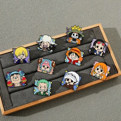1/10 piezas Broche de One Piece - Un conjunto elegante y de estilo chibi de broches que presentan a Monkey D. Luffy, Roronoa Zoro, Nami y Tony Tony Chopper. Perfecto para uso diario, como regalo o como coleccionable.