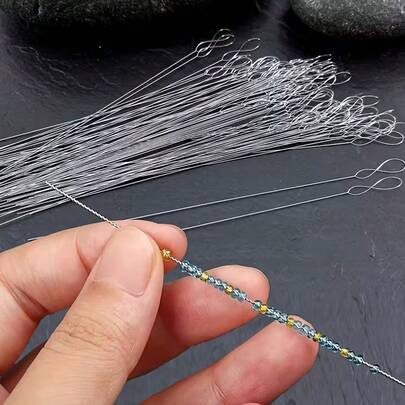 7支超细串珠针 - 大眼扭针，适用于各种尺寸的珠宝、工艺品和首饰制作