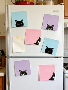 1/6 套可爱黑猫圆珠笔和便签纸套装，可伸缩按压式圆珠笔（黑色墨盒），自粘便签纸，办公、家庭和学校用品，教师和学生必备，生日和返校礼物 - 黑貓套裝 - 查看 6