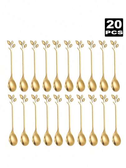 2/6/12/20pcs Stainless Steel Leaf-Shaped Coffee/Tea/Dessert Spoons