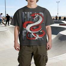 Camiseta de algodón 100% estampado cobra terror manga corta moda urbana - Negro - Ver 3