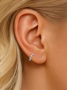 1 đôi bông tai bạc 925 đính đá Moissanite kiểu dáng cổ điển, nhỏ gọn, không gây dị ứng, thích hợp đeo hàng ngày, dự tiệc, làm quà tặng đám cưới cho phụ nữ và bé gái. - Bạc - Xem 3