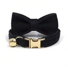 Set de 2 piezas, nuevo collar de gato de aleación de zinc y corbatín, collar suave con campana, collar de gato miniatura hecho a mano con hebilla metálica y campana, collar de gato con corbatín - Negro - Ver 7