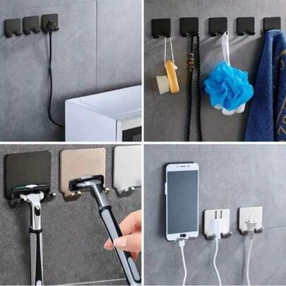 2 móc treo dao cạo màu đen không cần khoan, dùng trong phòng tắm