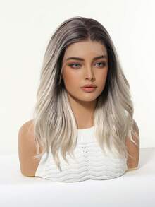 Tóc giả ngắn gợn sóng 16 inch, màu vàng nâu chuyển sắc, rẽ ngôi giữa, chất liệu tổng hợp, ren trước 13*4, dệt thủ công, sợi chịu nhiệt, thích hợp sử dụng hàng ngày, nhập khẩu, lụa, dự tiệc, đám cưới, lễ hội âm nhạc, quà tặng Giáng sinh, chất lượng cao và thoải mái tự nhiên. - Tóc vàng ombre - Xem 3