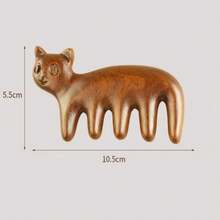 Peigne à cheveux en forme de chat en bois de santal, de taille portable, fait main. Peigne de massage de la tête pour favoriser la circulation sanguine. Peigne multifonctionnel à cinq dents - Multicolore - Voir 4