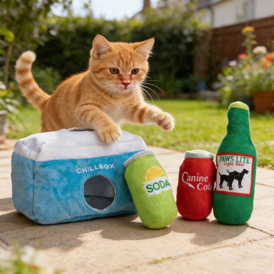 1个带发声器的毛绒狗狗玩偶，饮料瓶造型，宠物狗和猫的咀嚼玩具，可供自娱自乐 - 彩色 - 查看 1