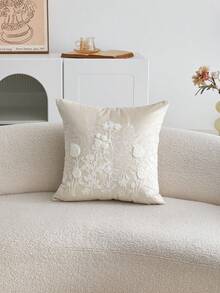 LCUHPCL 1pc Spring/Summer Charming 3D Embroidered Multi-Color Tulip & Wildflower Embroidered Throw Pillow Cover, Home Decor Suitable For Living Room, Bedroom, Party, Sofa, Etc. - Beige - View 14