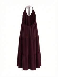 Women's Spring-Summer New Arrival Crew Neck Sleeveless Blouse: Metallic Shiny Fabric With Ruffle Detail For Daily & Date Wear - Burgundy - View 10