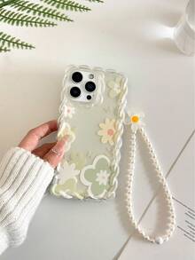 花卉彩绘编织波浪边简约优雅TPU彩绘防震手机壳，搭配手工串珠手链配件，兼容 17 Pro/17 Air/17/17 Pro Max、16/11/16 Pro/16 Plus/16 Pro Max/16 e/15 Pro Max/13/14/12/XS/XR/7G/8 Plus/XR/7/8、15 Pro Max、13、14、11、P12、X、12/14 - 彩色 - 查看 4