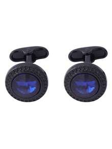 1 par premium runda galvaniserade manschettknappar i svart diamantmetall för män - Multifärgad - Visa 6