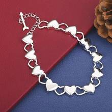 925 Sterling Silver Plated Exquisite Heart-Shaped Arrow Bracelet, Stylish Women's Party And Wedding Accessory Jewelry - Silver - View 2