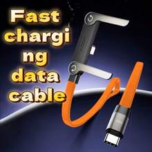 240W 快充数据线，尼龙编织纤维材质，单条侧装式手机充电器，二合一隐藏式支架充电线，内置手机支架，适用于智能手机和平板电脑，生日礼物 - 橘色 - 查看 1