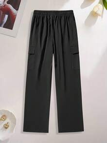 [Fashion Multi-Pocket] 女款工裝褲－寬鬆休閒款，附拉鍊口袋，多功能運動工裝褲 - 黑色 - 查看 6